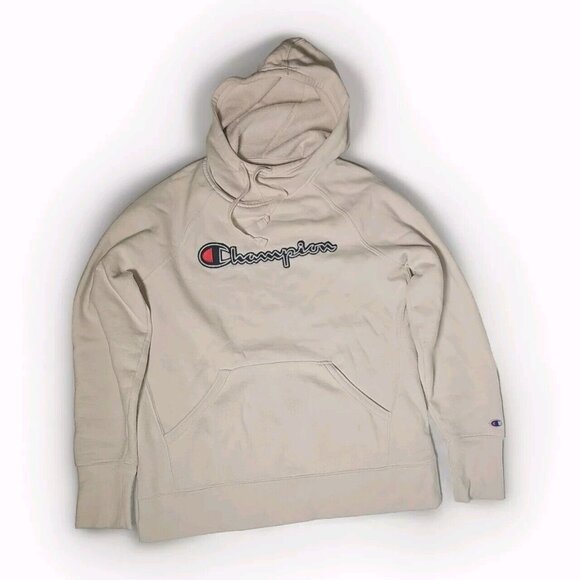 Champion Hoodie Size S White Blue Logo Kangaroo Pouch Long Sleeve Sweatshirt - Picture 5 of 8